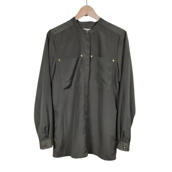 Michael Michael Kors Long Sleeve Button Down Blouse Women Size M Hunter Green - Picture 1 of 12
